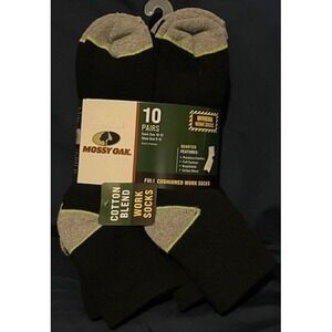 Mossy Oak Men's 10 Pairs Cushioned Cotton Blend Work Socks - Shoe size 6-12